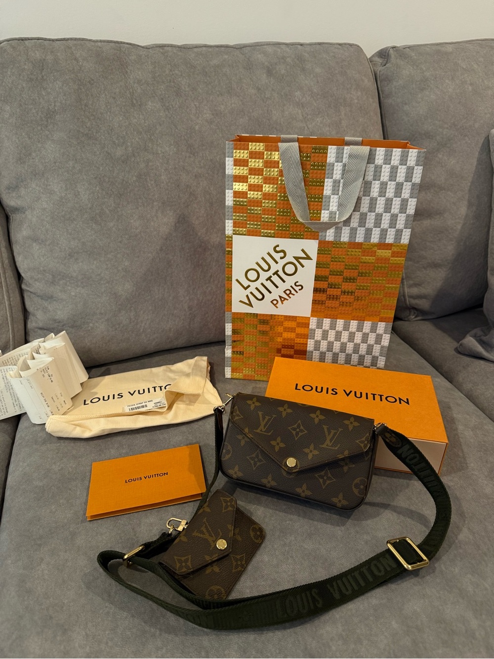 Louis Vuitton Monogram Crossbody Strap in Olive Green with Gold Hardware